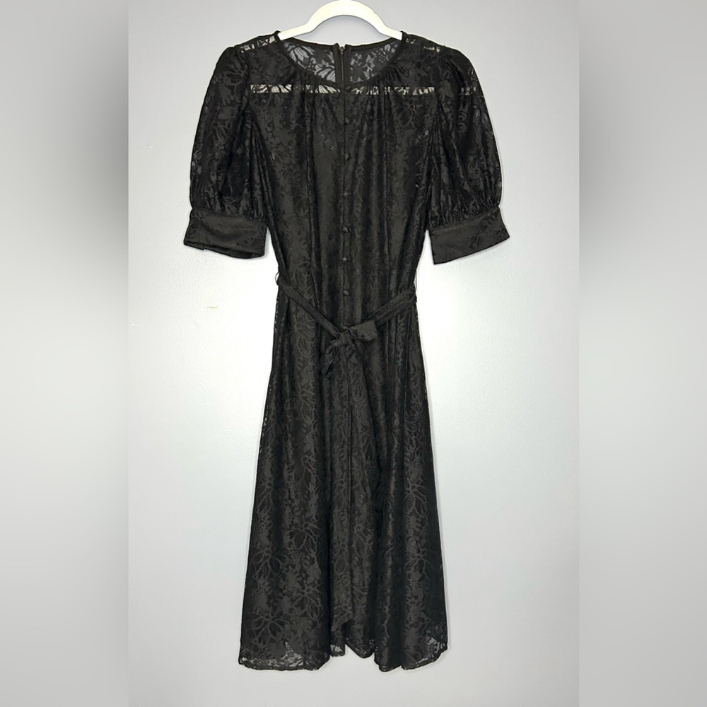 Calvin Klein Dress 6 Black Lace Midi Puff Sleeve Wednesday Adams Whimsigoth Cute